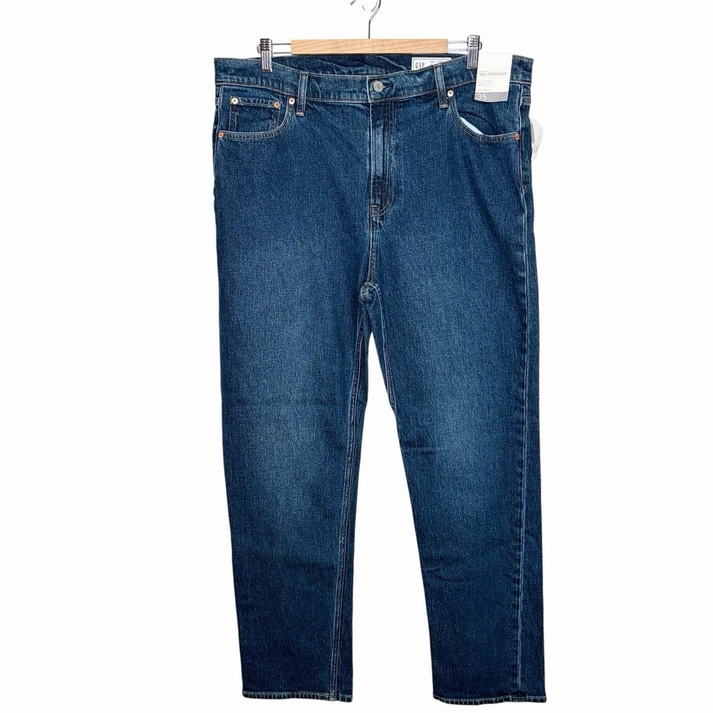 Gap 90s Straight High Rise Jeans Womens Size 35/20 Short Low Stretch Dark Wash